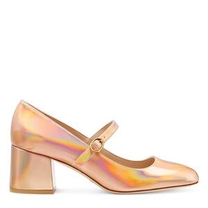 NEW STUART WEITZMAN MJ 60 Rose Gold Hologram Iridescent Block Heels Pumps sz 11